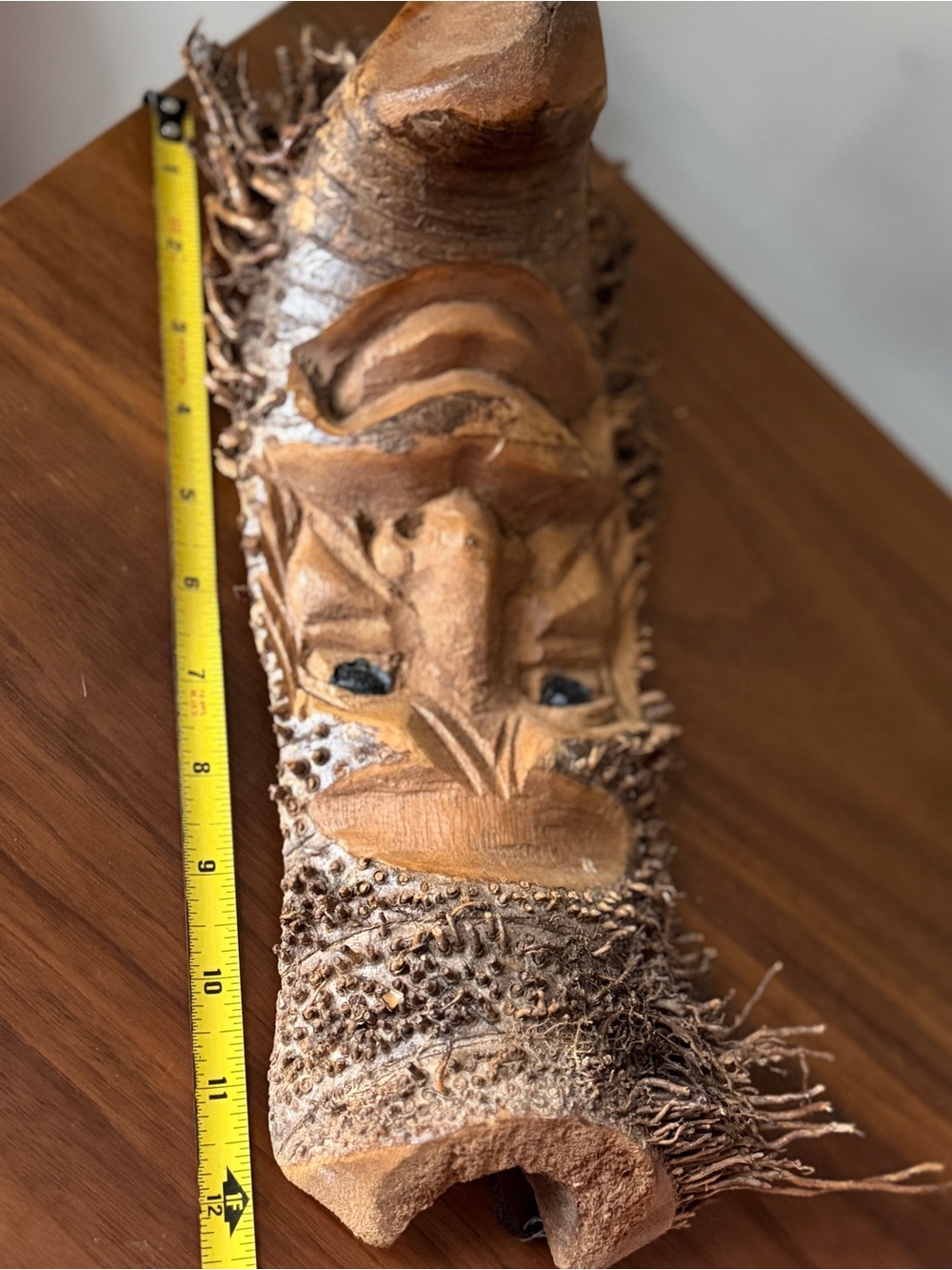 Hand-Carved Brown Wood Face Sculpture Rustic Home Art Tree Spirit Bearded Man - Picture 5 of 7